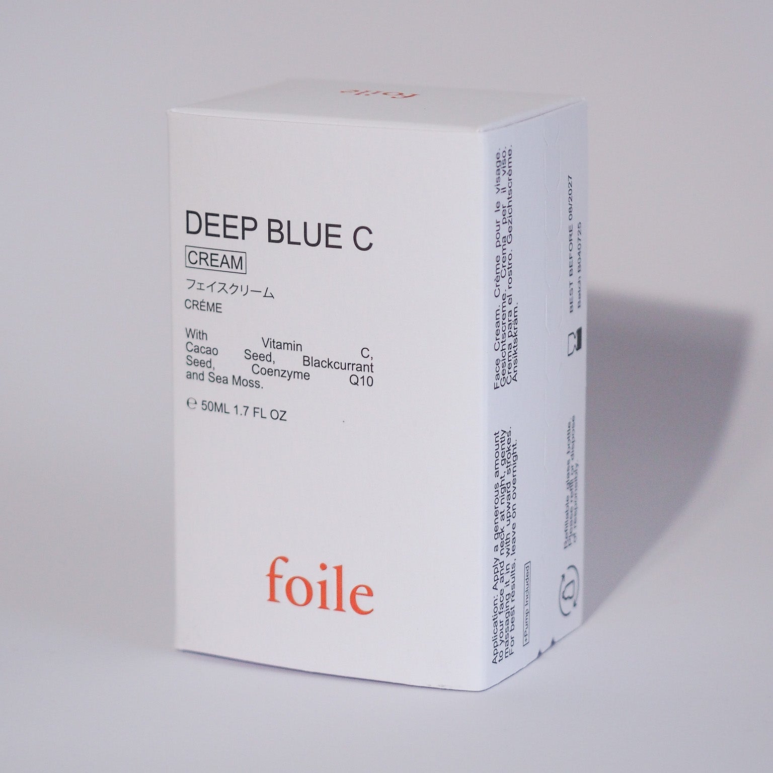 Box of Deep Blue C Cream by foile on a light gray background
